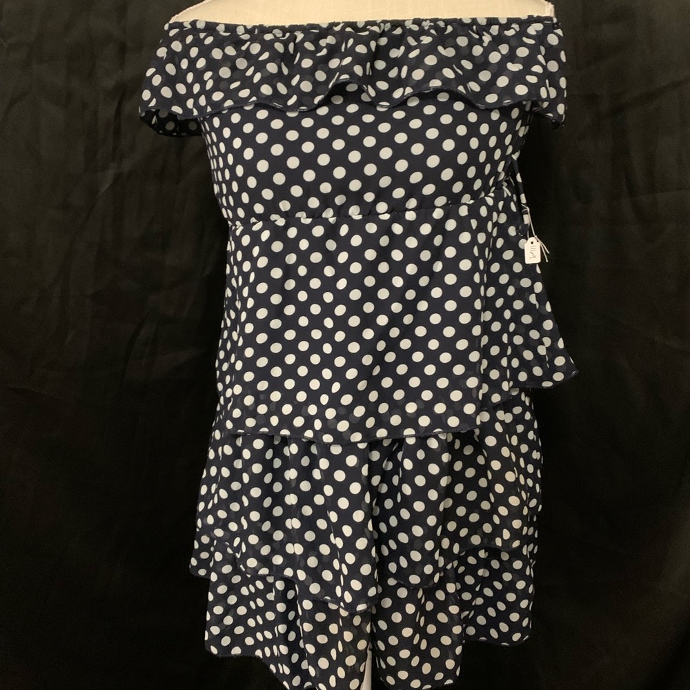 Celine by Champion L Blue Polka Dot Tube Top Dress